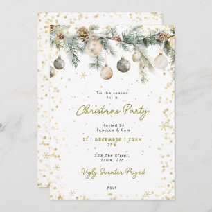 Christmas party baubles pine tree invitation