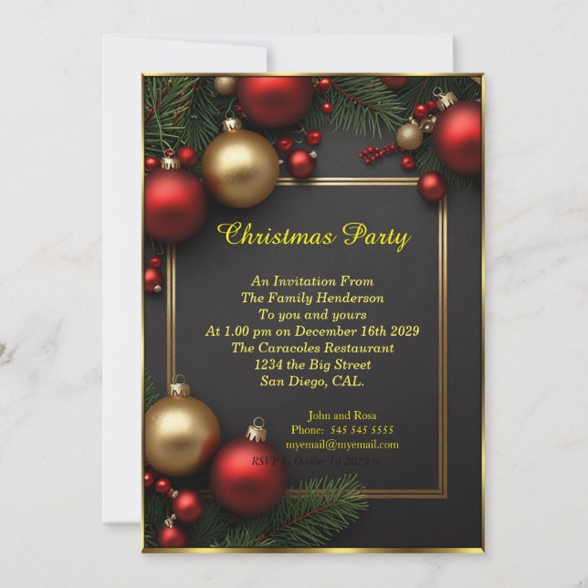 Christmas party baubles red Holiday Celebration  Invitation (Front)