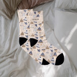 Christmas Party beige blue knitted winter wear Socks<br><div class="desc">Beige background with a pattern in blue,  white and beige of knitted mittens,  socks and beanies.    Personalise and add your name.</div>