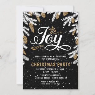 Christmas Party black & gold Joy Invitation