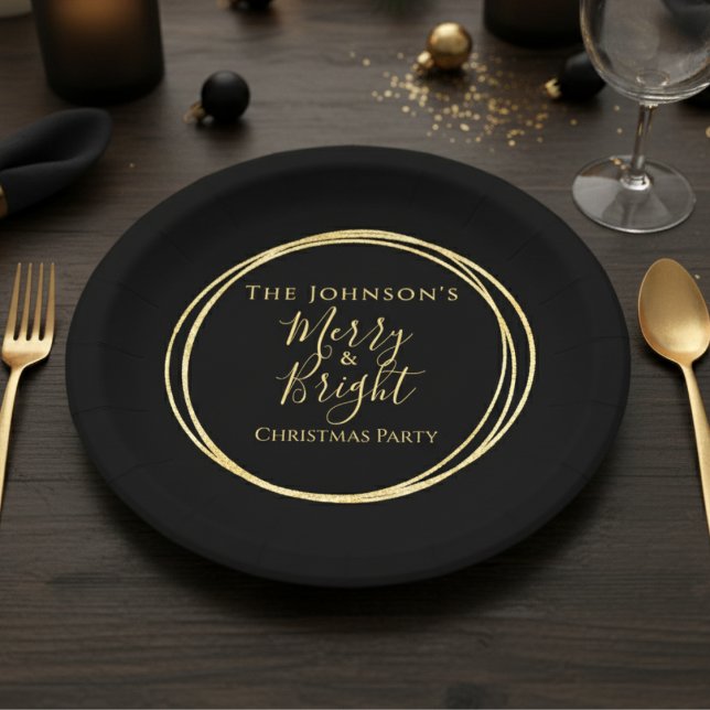 Christmas Party Black Gold Paper Plate (Creator Uploaded)