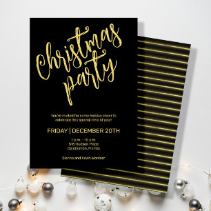 Christmas party black & golden lines invitation