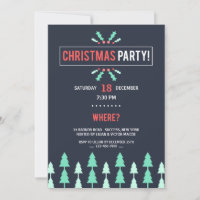 Christmas Party Black With Trees Invitation