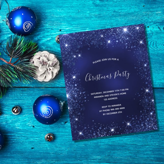 Christmas Party blue glitter budget invitation Flyer (Creator Uploaded)