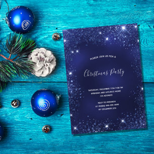 Christmas Party blue glitter dust sparkle Invitation