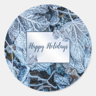 Christmas Party Blue Leaves Snow Holidays Winter Classic Round Sticker