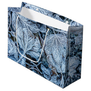Christmas Party Blue Leaves Snow Holidays Winter Large Gift Bag
