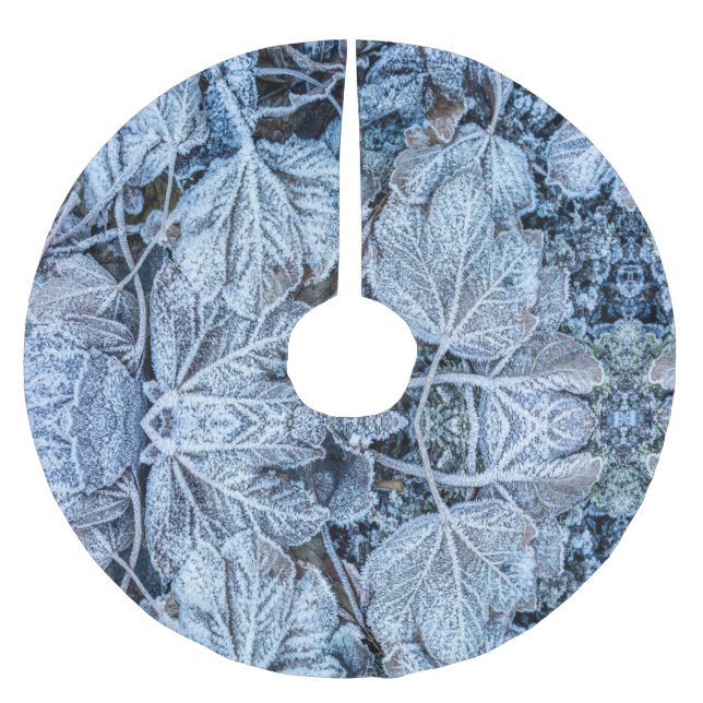 Christmas Party Blue Leaves Snow Winter Holidays Brushed Polyester Tree Skirt (Front)