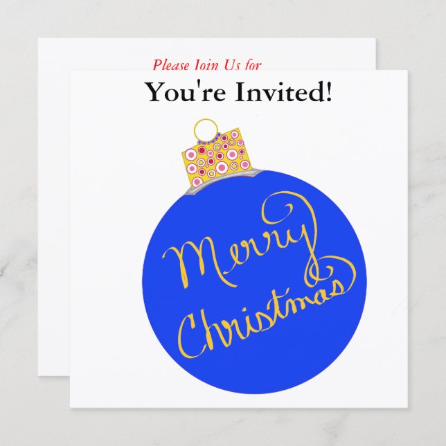 Christmas Party Blue Ornament Ball  Holiday Card (Front/Back)
