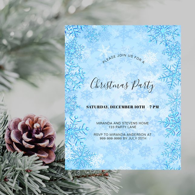 Christmas party blue snowflakes budget invitation flyer (Creator Uploaded)