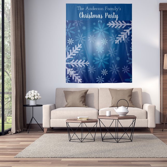 Christmas party blue snowflakes photo backdrop tapestry (Creator Uploaded)