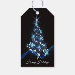 Christmas Party Blue Tree Shiny Black Elegant Gift Tags