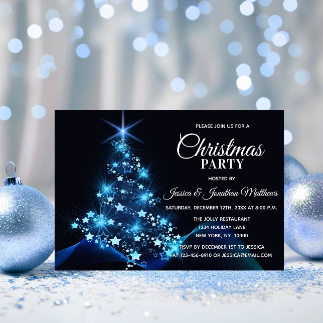 CHRISTMAS PARTY BLUE Twinkle Lights Snow Tree Invitation (CHRISTMAS PARTY BLUE Twinkle Lights Snow Tree Invitation)