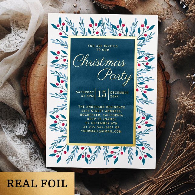 Christmas Party Blue Watercolor Floral (Creator Uploaded)