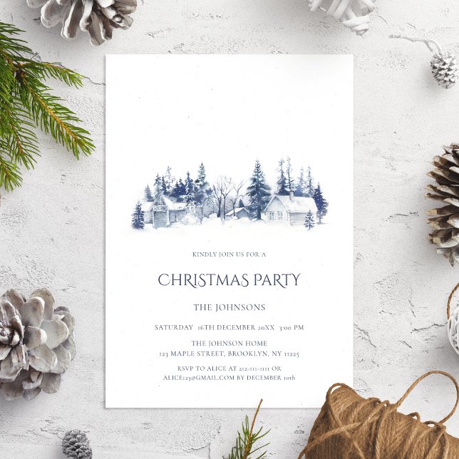 Christmas Party Blue White Village Invitation (Creator Uploaded)