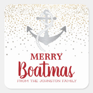 Christmas Party Boat Nautical Anchor Boatmas Square Sticker