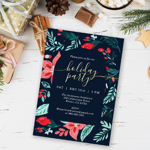 Christmas Party Botanical Red Floral Blue