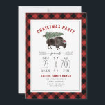 Christmas Party Buffalo Bison Tree Santa Red Plaid Invitation<br><div class="desc">Illustration of a buffalo bison wearing santa hat with Christmas tree tied to its back.  Black and red buffalo plaid border design with black and red text.</div>