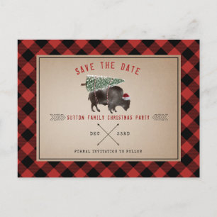 Christmas Party Buffalo Rustic Santa Save The Date Holiday Postcard