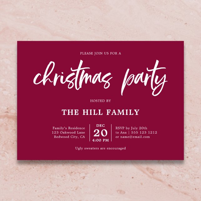 Christmas Party Calligraphy Elegant Red Invitation (Creator Uploaded)