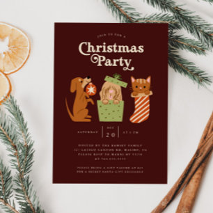 Christmas Party Cat Dog Red Invitation