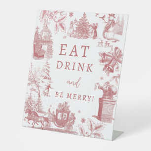 Christmas Party Chinoiserie Eat Drink Be Merry Pedestal Sign