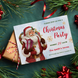 Christmas party. Classical Santa Claus family Invitation