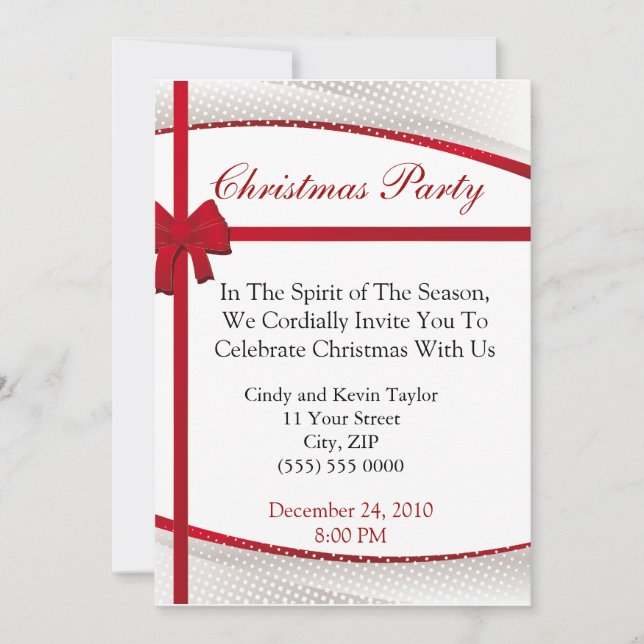 Christmas Party Classy Red Bow Invitation (Front)