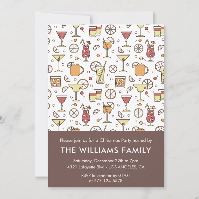 Christmas Party Cocktail Pattern Drinks Invitation (Front)