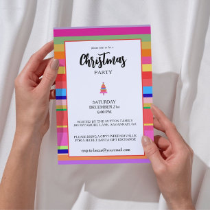 Christmas Party Colourful Stripes Invitation