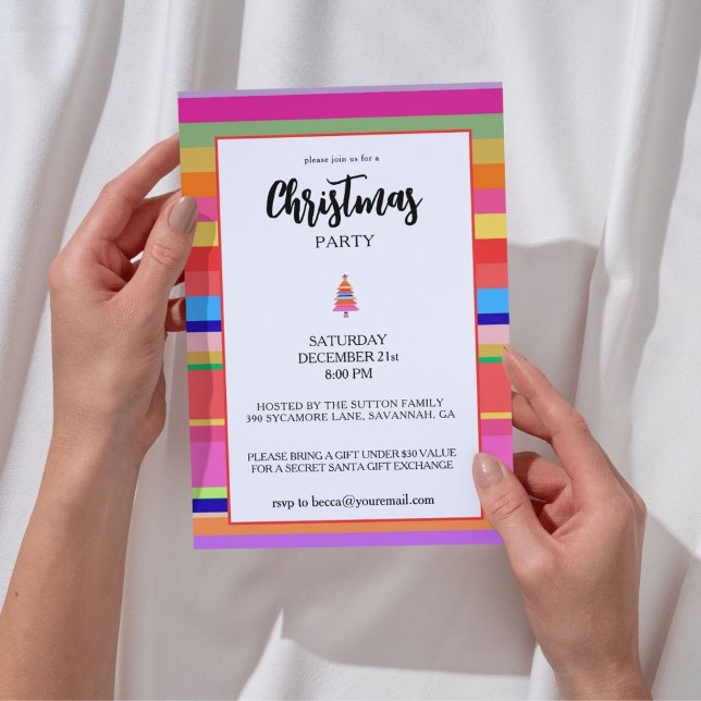 Christmas Party Colourful Stripes Invitation (Creator Uploaded)