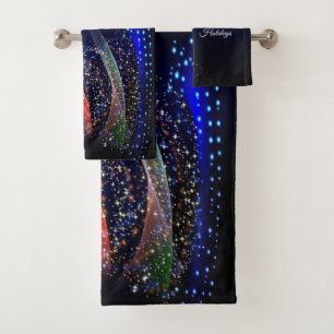 Christmas Party Colourful Tree Navy Blue Rustic Bath Towel Set