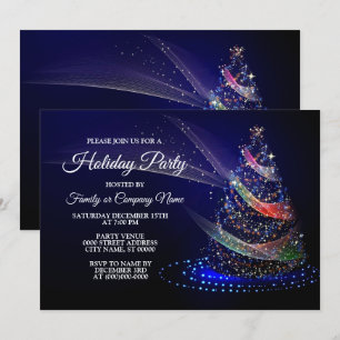 Christmas Party Colourful Tree Navy Blue Rustic Invitation