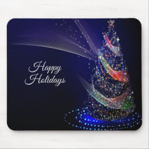 Christmas Party Colourful Tree Navy Blue Rustic Mouse Pad