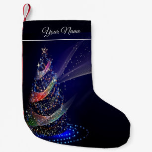 Christmas Party Colourful Tree Navy Blue Rustic Small Christmas Stocking