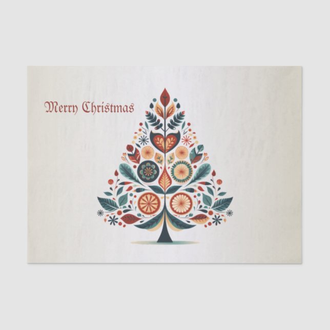 Christmas Party Colourful Tree Scandinavia Folk Ar Tissue Paper (Front)