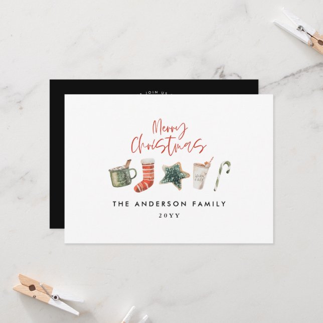 Christmas party cookie black rustic holiday invitation (Front/Back In Situ)