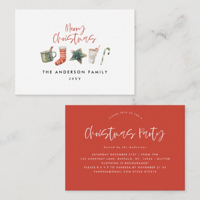 Christmas party cookie red rustic holiday card (Front/Back)