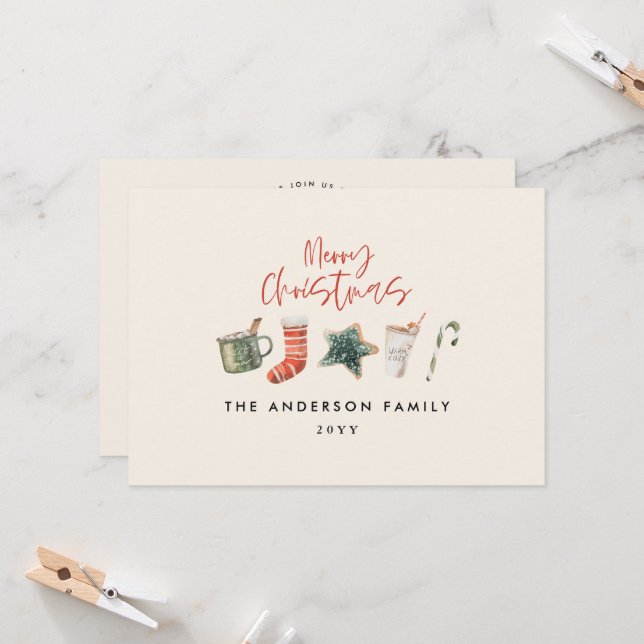 Christmas party cookie red rustic holiday invitation (Front/Back In Situ)