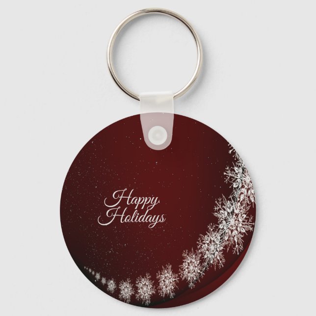 Christmas Party Crystal Snowflakes Red Rustic Key Ring (Front)