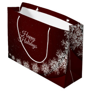 Christmas Party Crystal Snowflakes Red Rustic Large Gift Bag