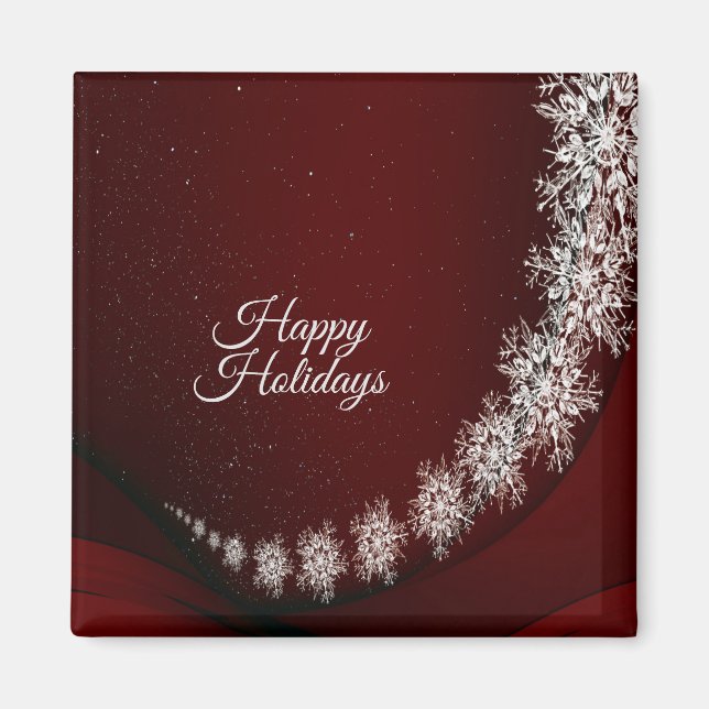 Christmas Party Crystal Snowflakes Red Rustic Magnet (Front)