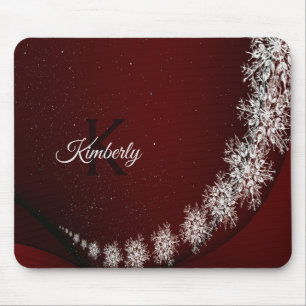 Christmas Party Crystal Snowflakes Red Rustic Mouse Pad