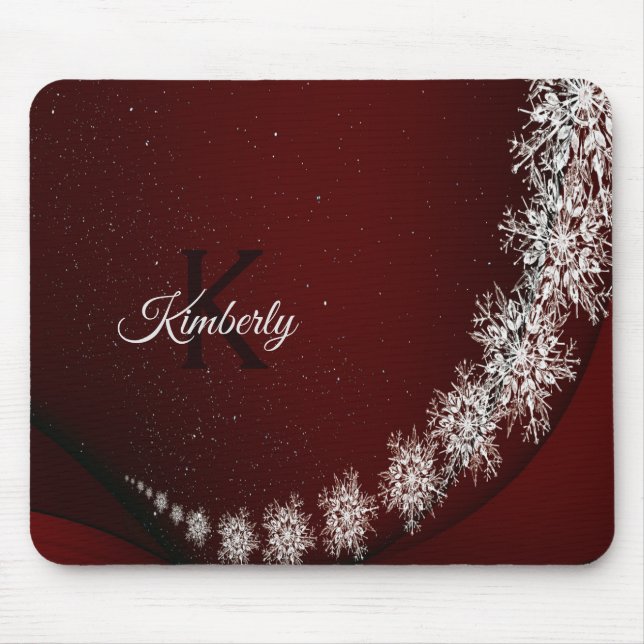 Christmas Party Crystal Snowflakes Red Rustic Mouse Pad (Front)