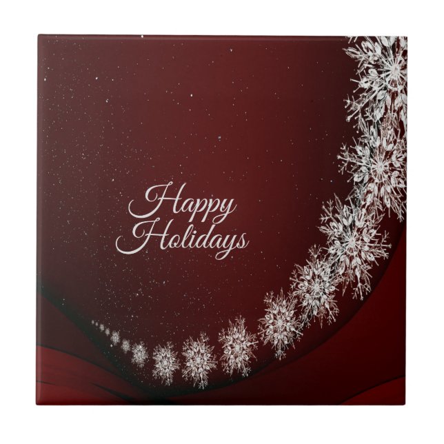 Christmas Party Crystal Snowflakes Red Rustic Tile (Front)