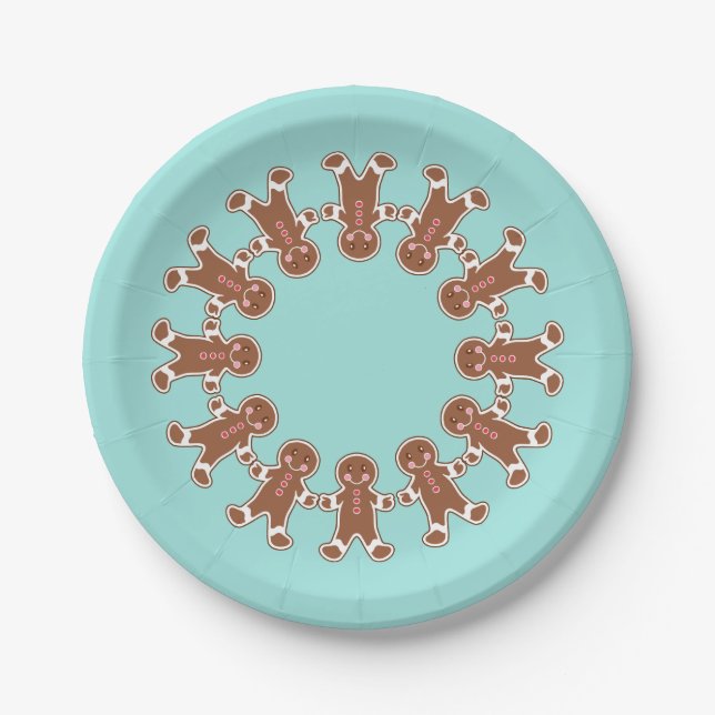 Christmas Party Cute Gingerbread Boys Paper Plates (Front)