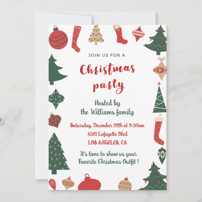 Christmas Party  Cute Trees Socks Invitation (Front)