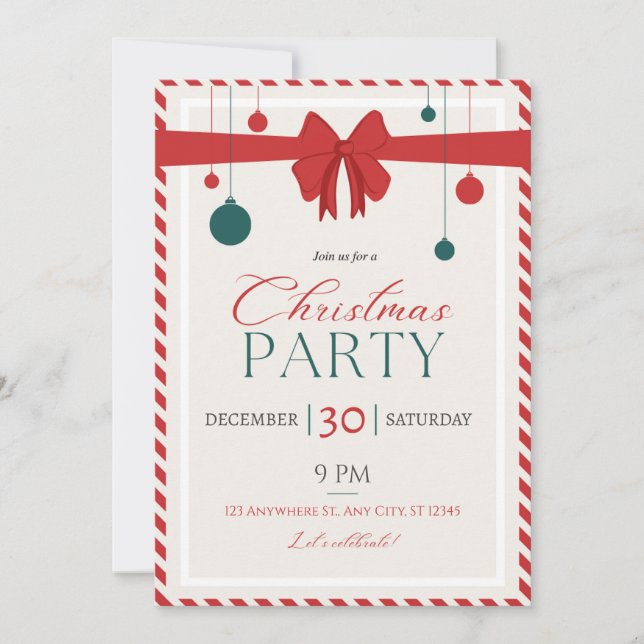 Christmas party decoration customisable invitation (Front)