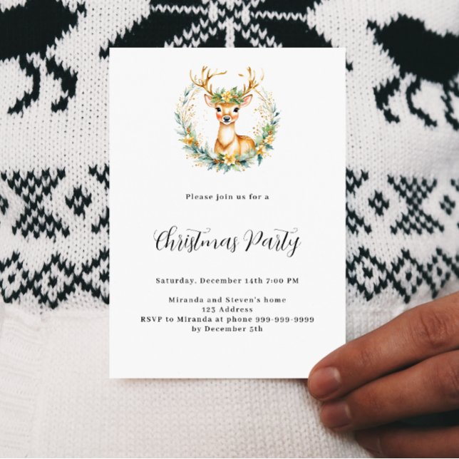 Christmas party deer green white simple nordic invitation (Creator Uploaded)