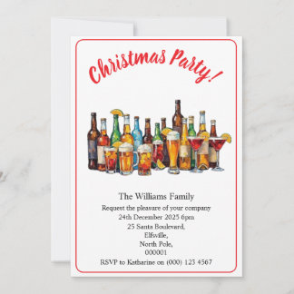 Christmas Party Drinks And Cocktails Minimal Xmas Invitation